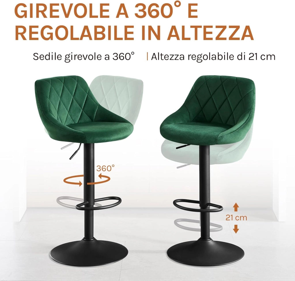 4x Sgabelli da Bar Moderni Girevoli Sedia Cucina Alta con Schienale Quadrato Senza Braccioli Altezza Regolabile in Velluto Verde Scuro BH219dgn-4