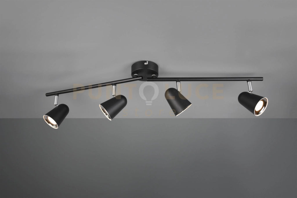 TOULOUSE BARRA 4 SPOTS LED 14W 1600lm, 3000K NERO SATINATO CON BORDO CROMATO L. 78CM