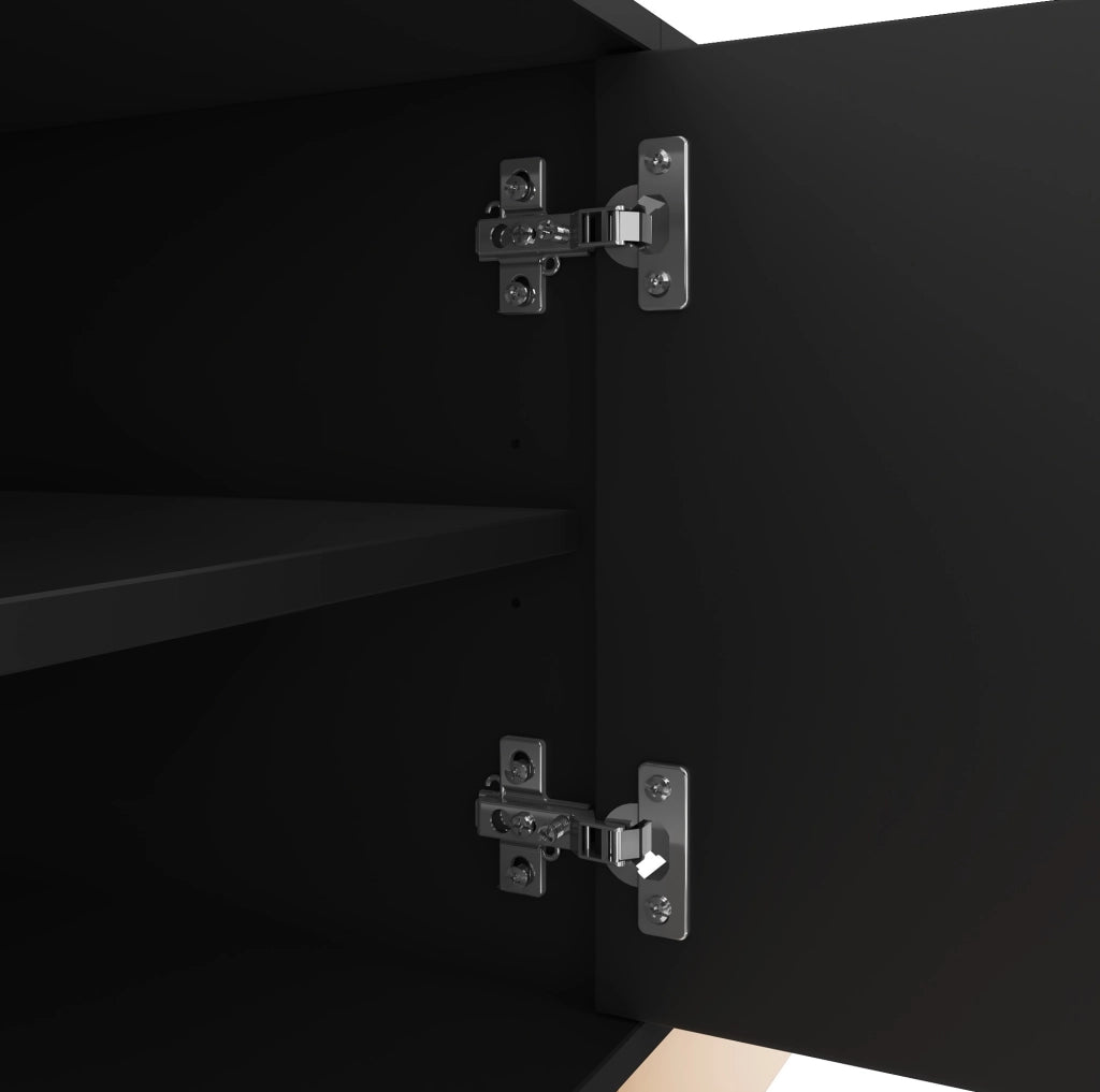 Mobile TV 200 cm a 4 ante con ripiani regolabili; design rigato; in MDF nero
