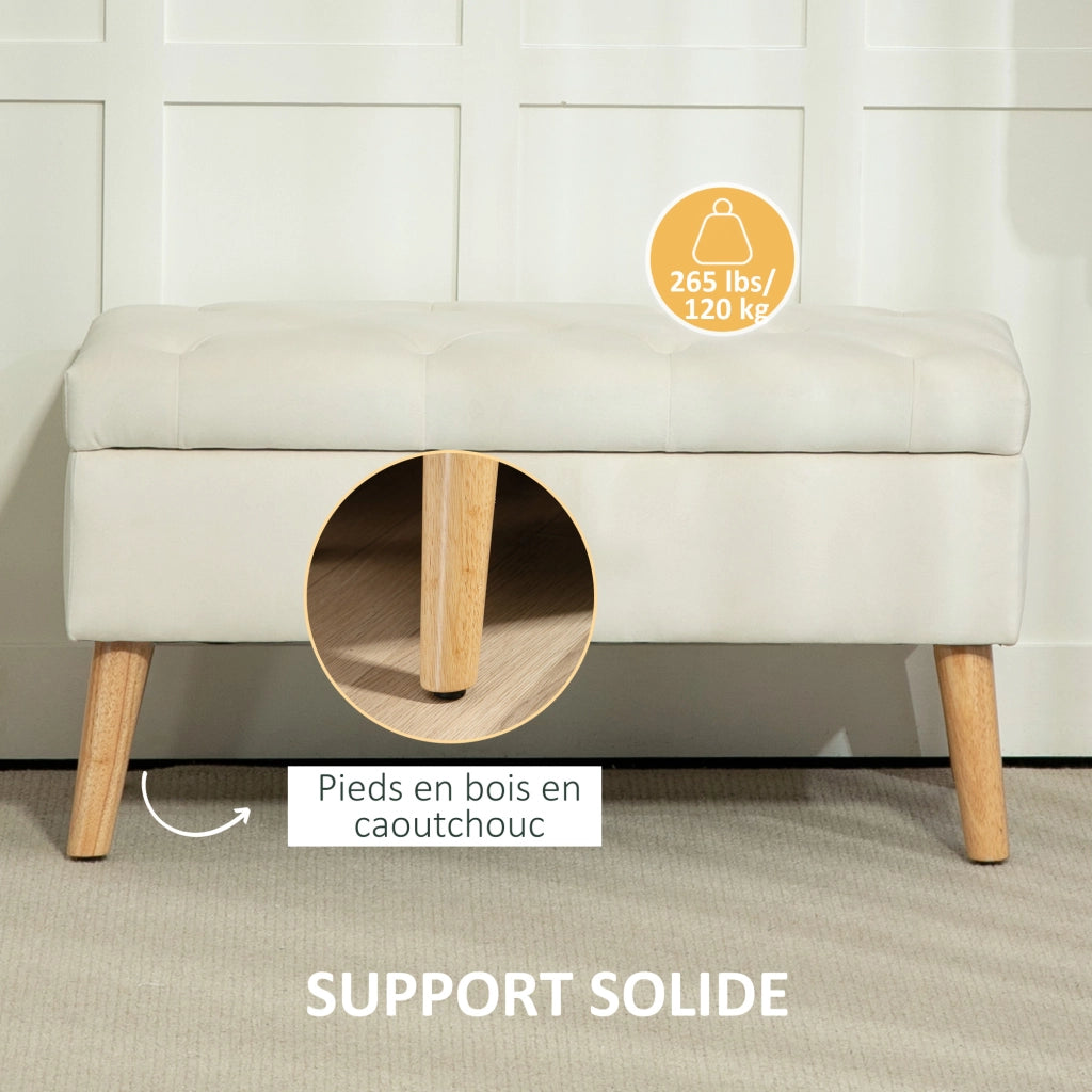 Panca contenitore con cuscino effetto velluto ¨C Xylo ¨C Crema 80x35x42 cm