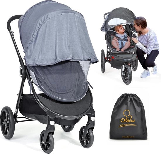 Protezione universale dagli insetti con ombrellone, 2-in-1 per passeggino e carrello, adesivo, rete anti-zanzare e ombreggiatura con protezione UV 50+, rete a maglia fine per lettino e sedile per bebè con borsa (grigio)