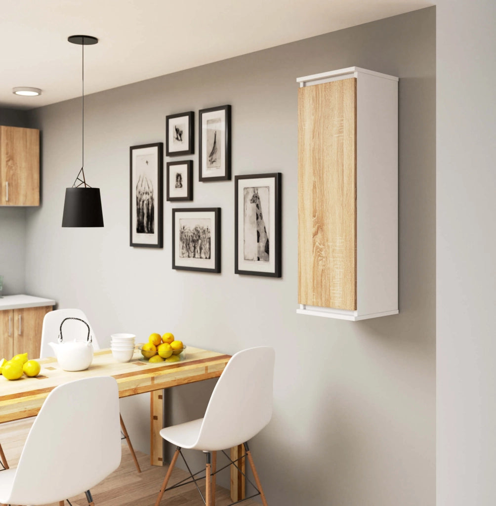 Armadietto a parete con ante strette AKORD W30 Bianca 30 cm 1 anta inserto frontale Sonoma Quercia 30x30x99 cm