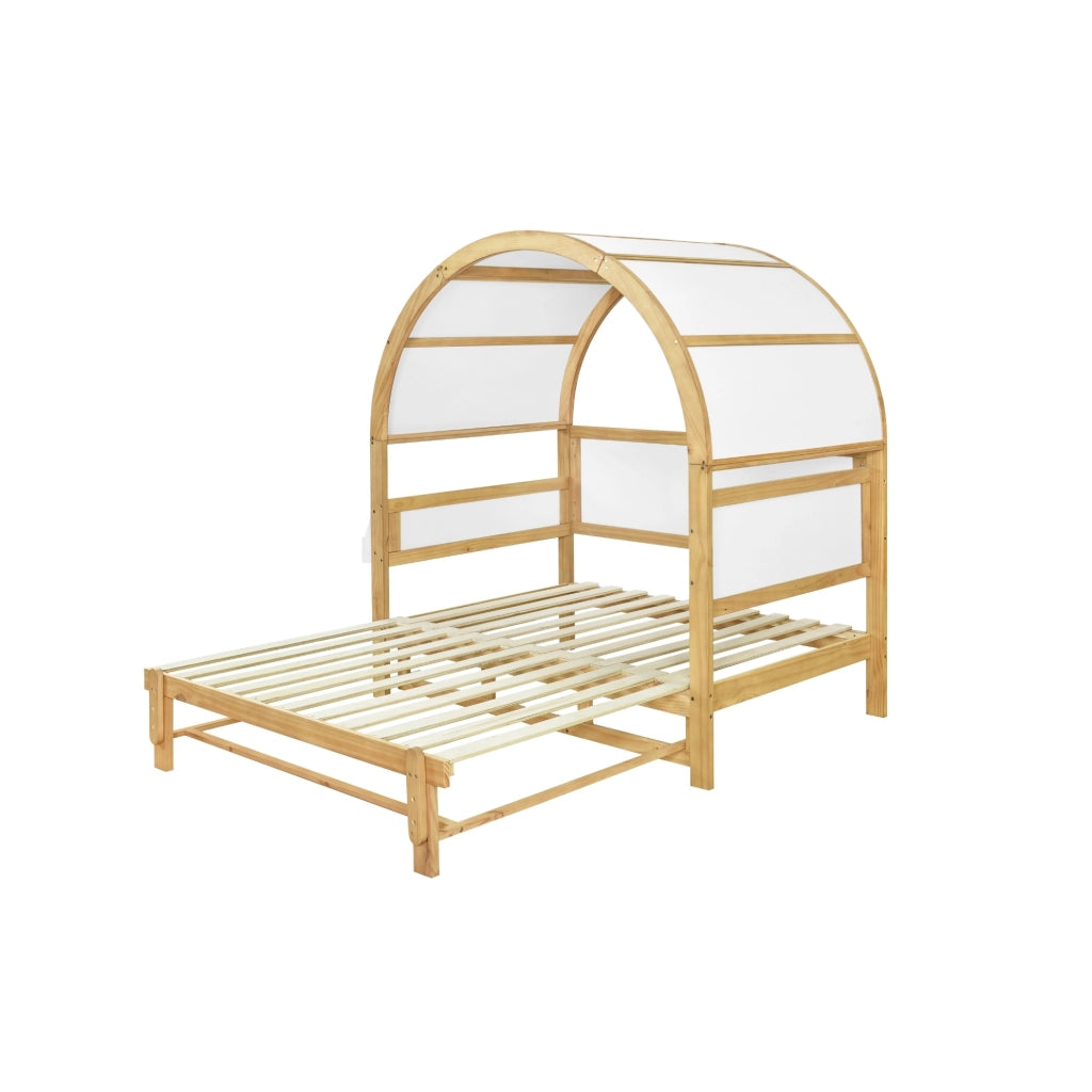 Letto 140x200 cm con letto estraibile e tetto ad arco in legno bianco e naturale