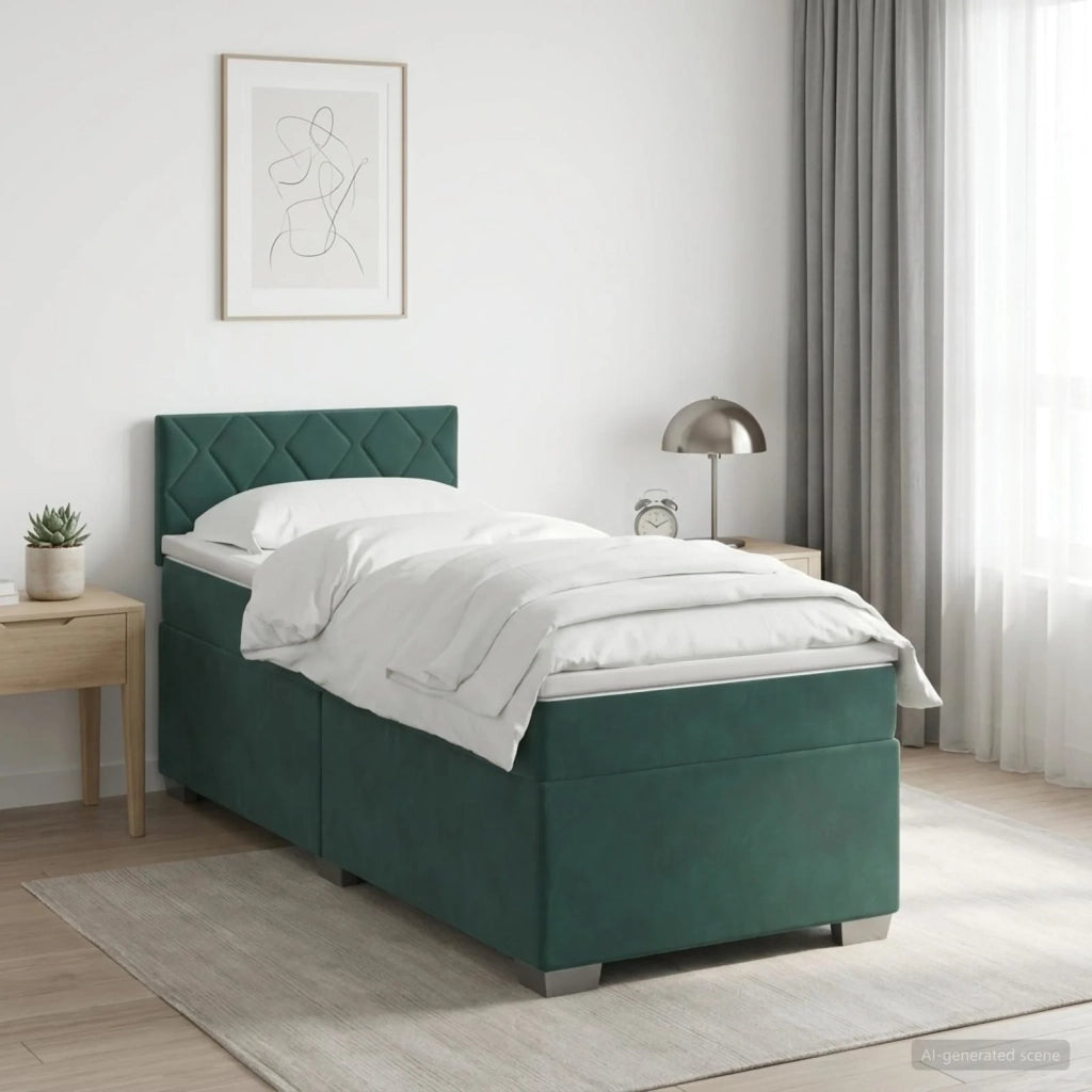 Letto con Box Spring, Materasso e LED Verde Scuro 90 x 200 cm 3452111