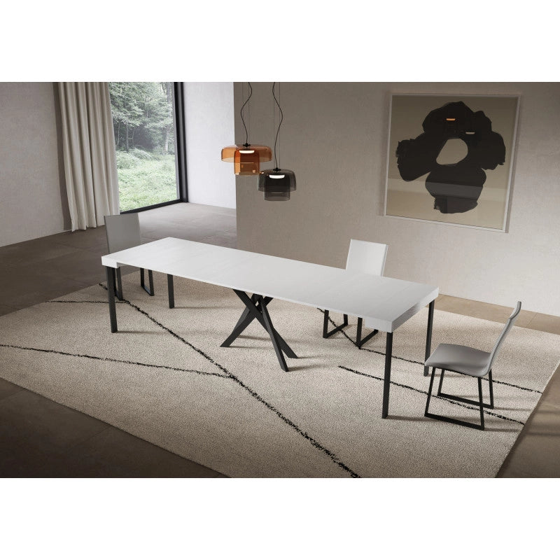 Consolle allungabile 90x40/300 cm Saki telaio Antracite - Bianco Frassino