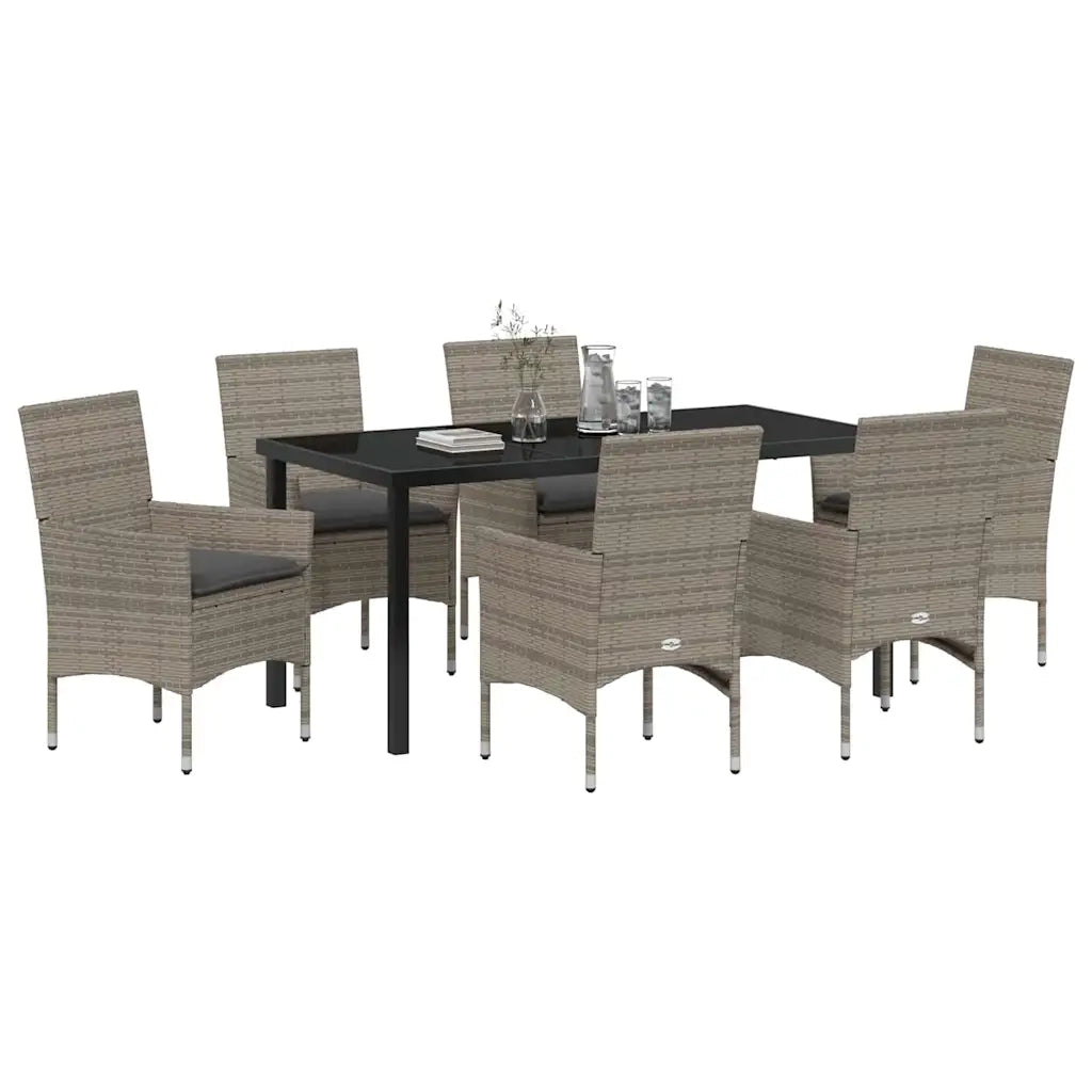 Set da Pranzo per Giardino con cuscino 7 pcs Grigio polyrattan