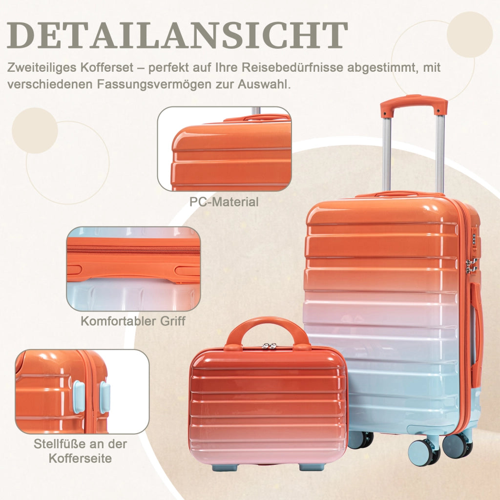 Set composto da due valigette girevoli in PC da 14"/20" con lucchetto a combinazione e trousse per cosmetici da 14" (rosse)