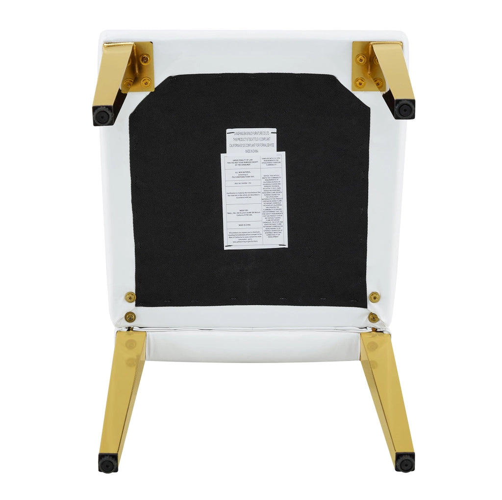 Set di 4 sedie da pranzo in PU bianco con gambe in metallo dorato lucido; 89 cm