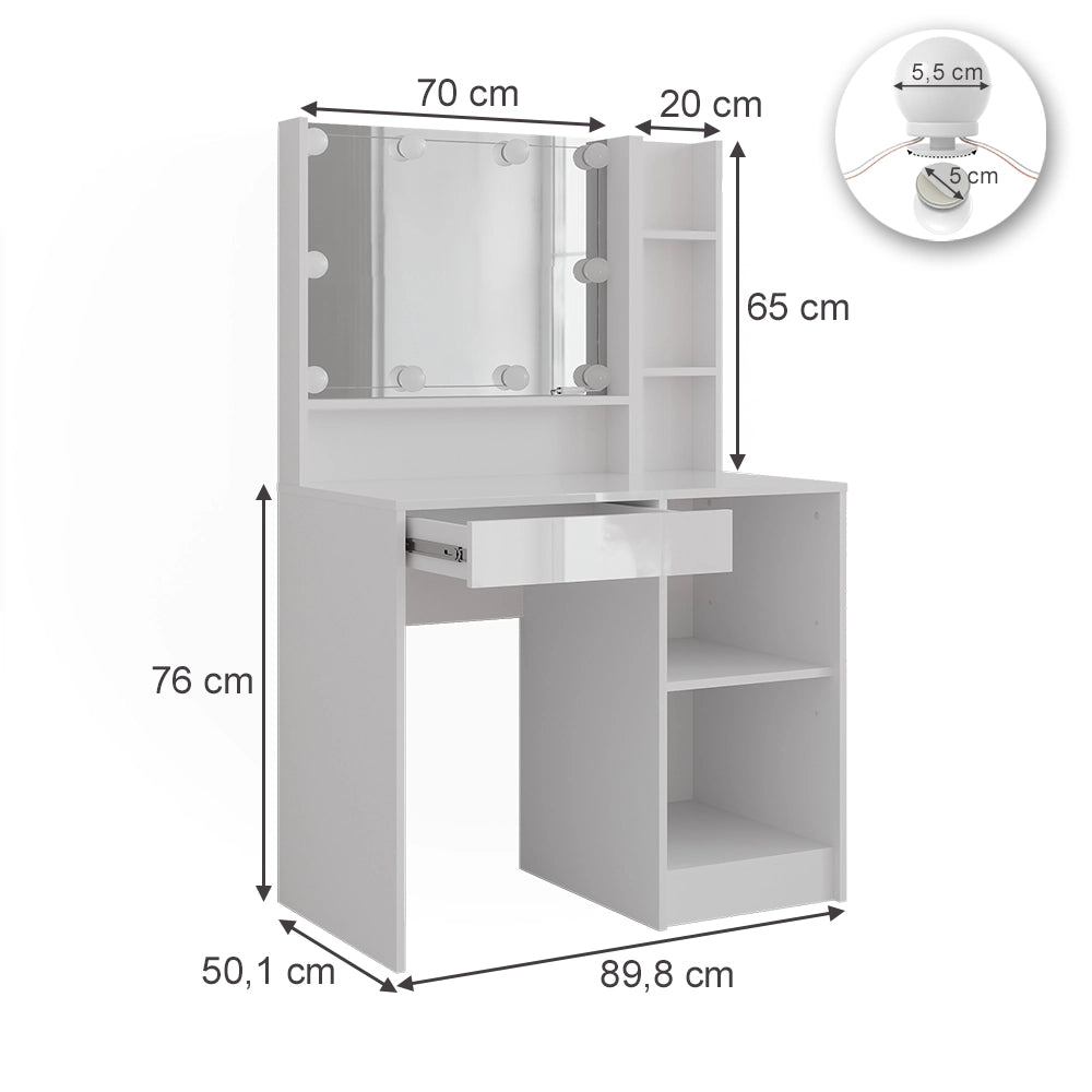 Vicco Tavolo da toeletta Bianco/bianco lucido 89.8 cm 4 parti