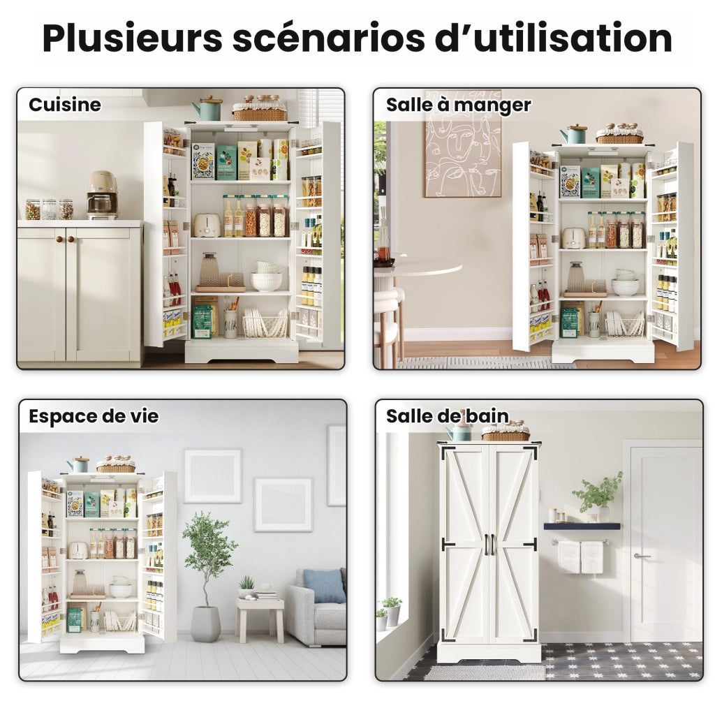 Credenza da cucina con 2 ante; ripiani regolabili e LED - per cucina - in MDF - bianca