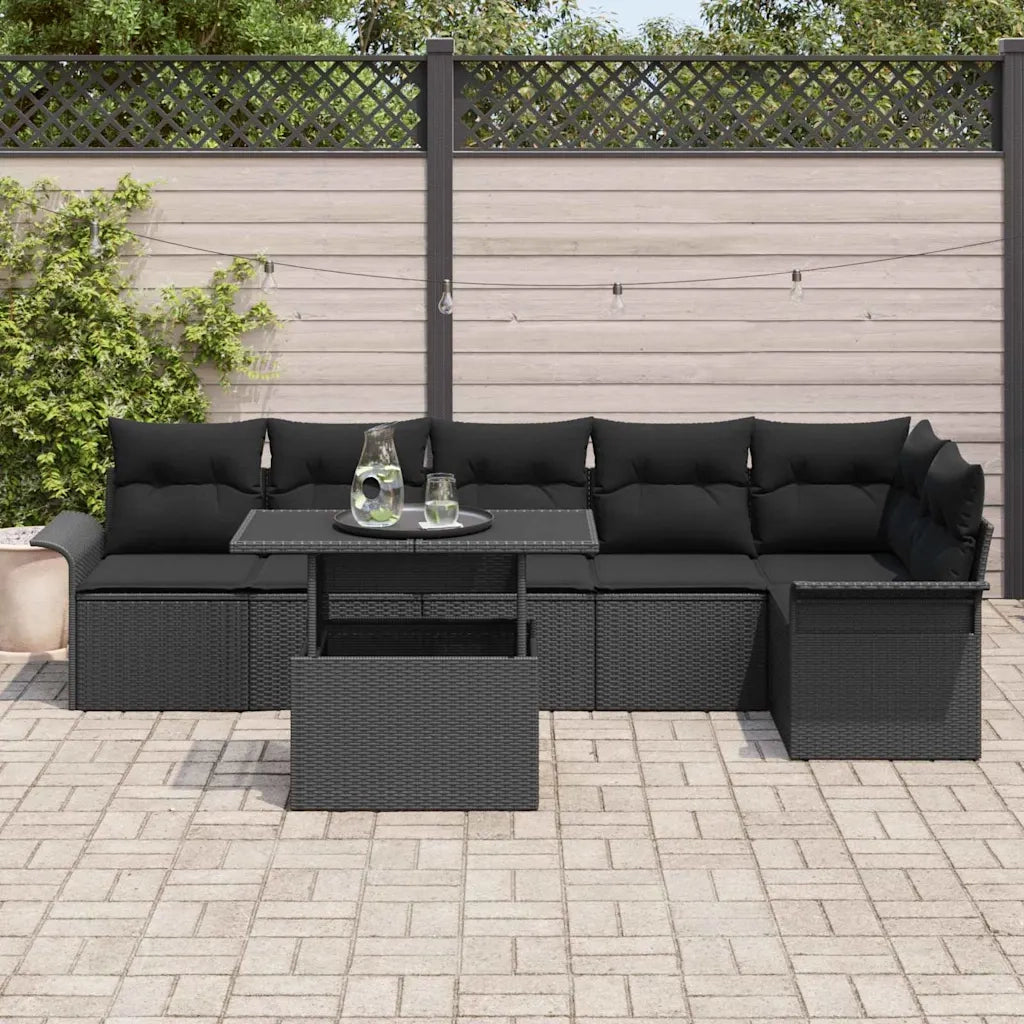 Set Divano da Giardino con cuscino 7 pcs Nero Poly Rattan 3348299