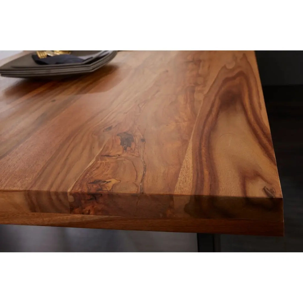Table LODEN 140 cm - Piano in legno massiccio di sheesham verniciato - Gambe a U in metallo nero