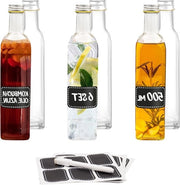 6 Flaconi in vetro da 500ml con coperchio a vite quadrata - Flaconi vuoti da riempire - 6 etichette con pennarello - Per olio aceto succo e limonata