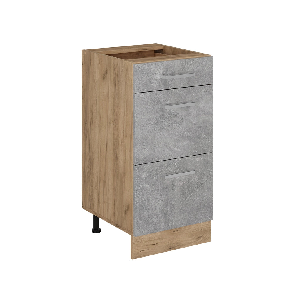 Mobiletto base per cucina R-Line Calcestruzzo/Rovere dorato 40 cm con cassetti, senza piano di lavoro Vicco