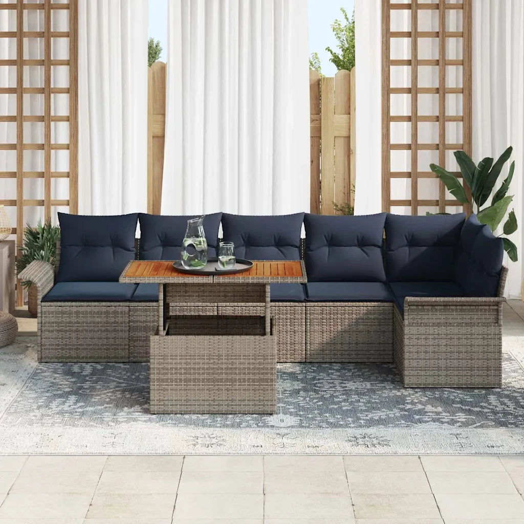 Set Divano da Giardino 7 pcs Grigio e Blu Navy polyrattan