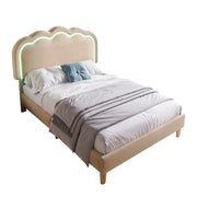 Letto Singolo 90 × 200 cm con Testiera Regolabile e LED; senza Materasso; in Lino; Beige