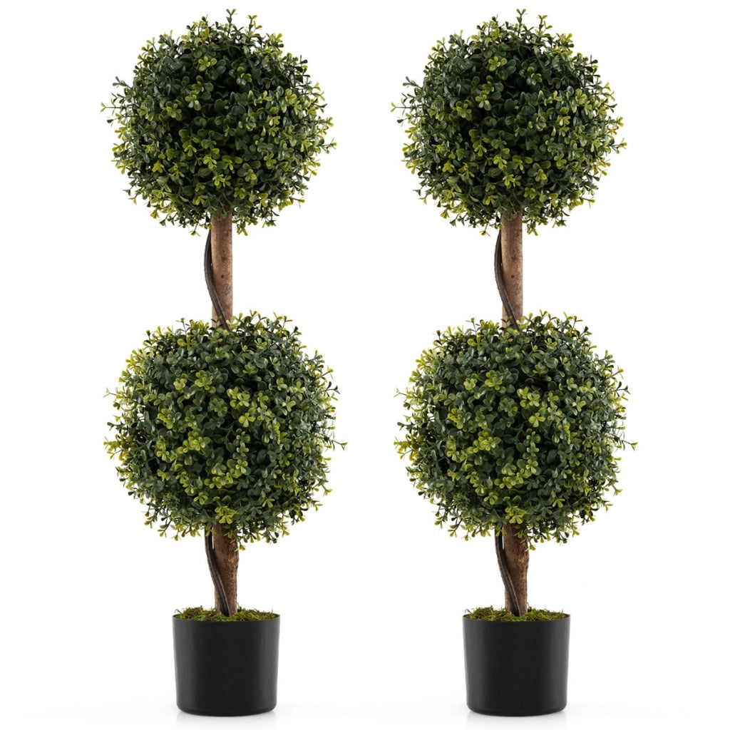 Muschio naturale e vaso stabile riempito di cemento per decorazione interna-Set di 2 alberi artificiali con tronco solido da 90 cm Verde