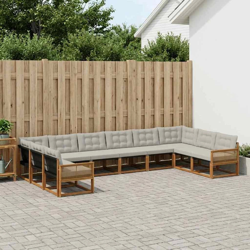 Set di divani da esterno 10 pz Naturale e Grigio Chiaro 3381715