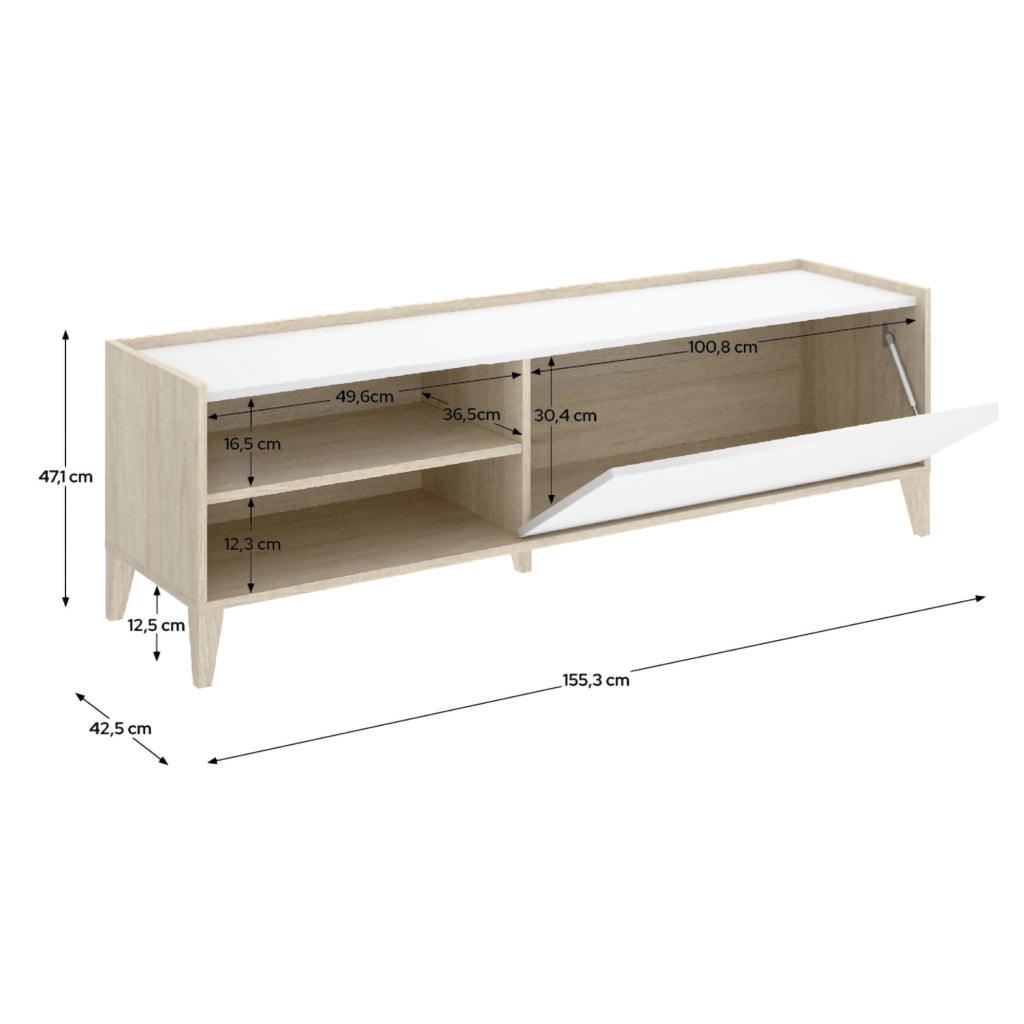 Woodland, Mobile Porta tv Modulabile, 43x155x50h cm Bianco