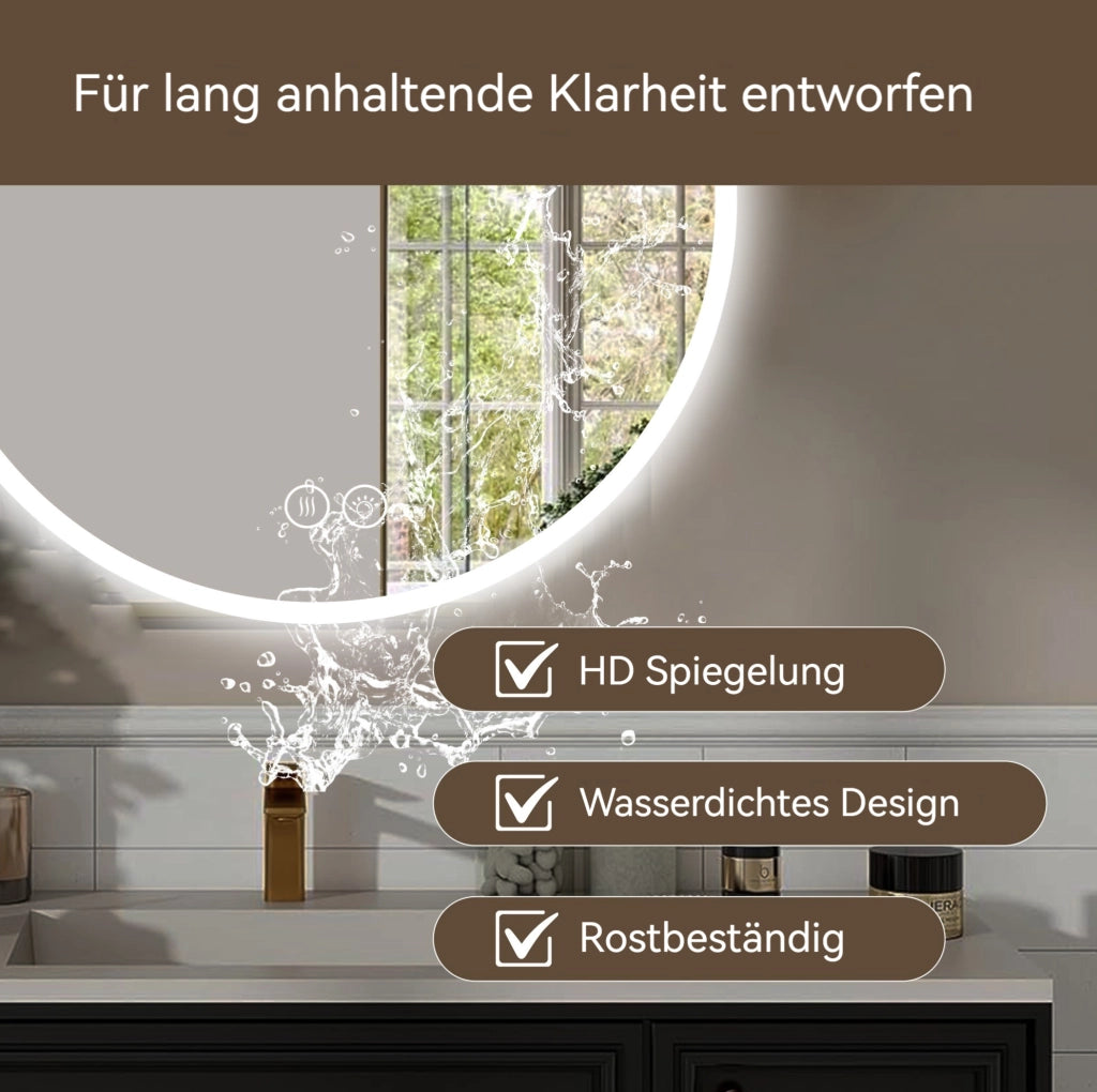 Specchio da bagno LED rotondo ? 70 cm con antiappannamento e luce dimmerabile