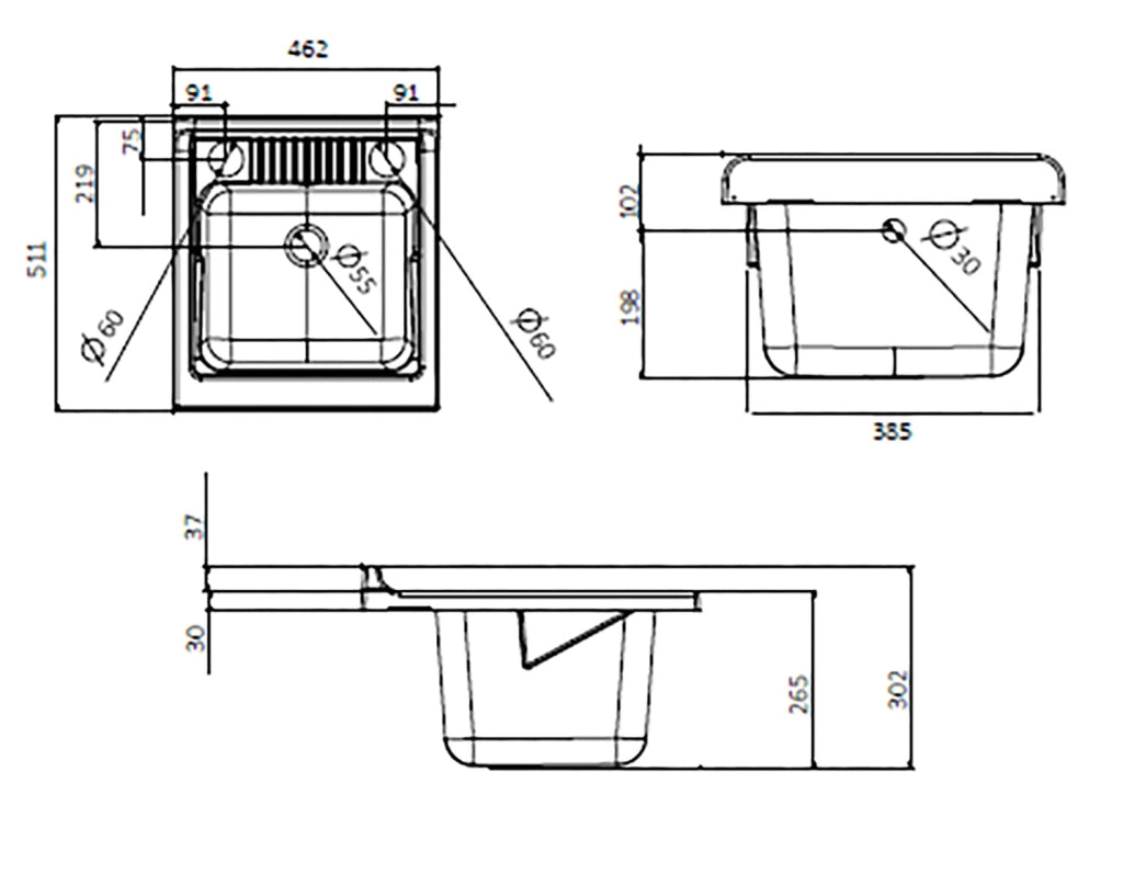 Mobile Lavatoio 1 Anta in Nobilitato 45x50x85 cm Vasca in PP con Asse in Resina e Kit di Scarico Bianco