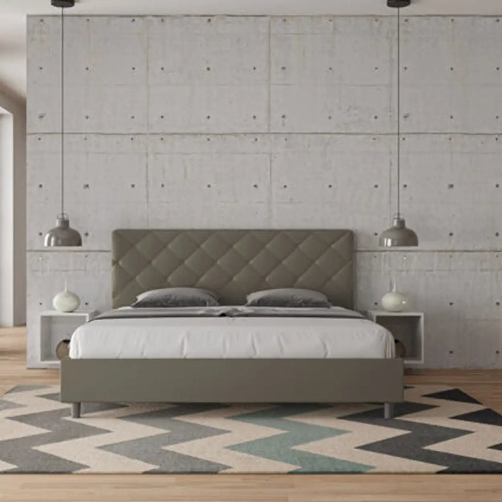 Letto matrimoniale king size con rete imbottito 200x210 similpelle cappuccino Priya
