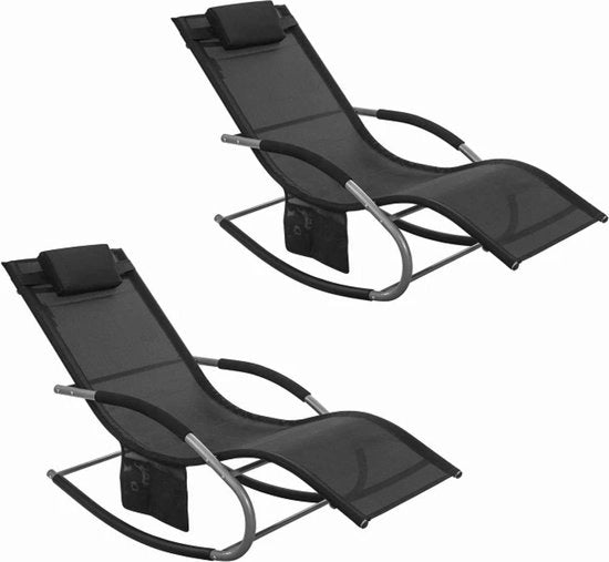 Set di lettini da 2 - Poltrona da letto - Superficie respirante - Cuscino rimovibile - Nero - 158x62x68 cm