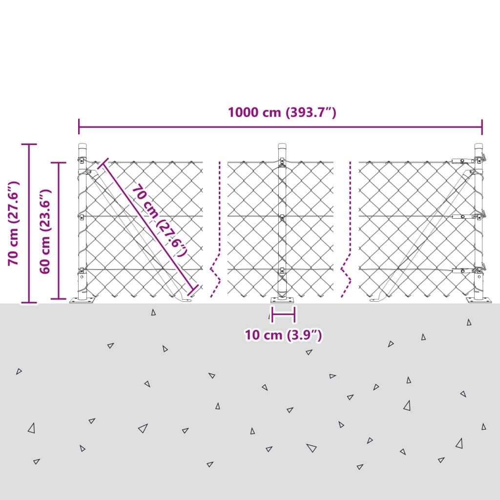 Recinzione a Maglie Metalliche con 7 Posti Flangiati 0.6x10 m in Acciaio Zincato