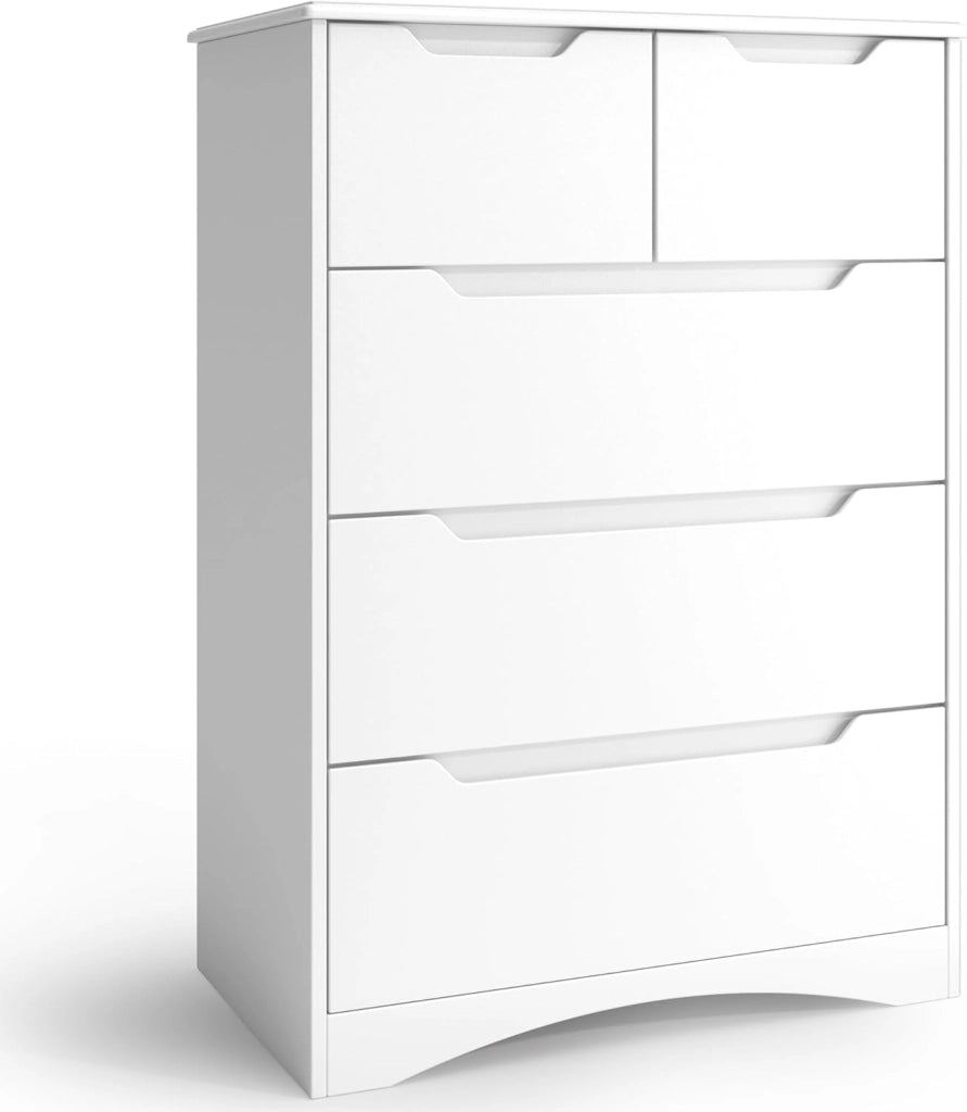 Cassettiera Camera da Letto con 5 cassetti, settimino camera da letto,Moderno e Salvaspazio per la Camera da Letto Soggiorno e Ingresso, 94 x 72 x 41 cm,Bianco