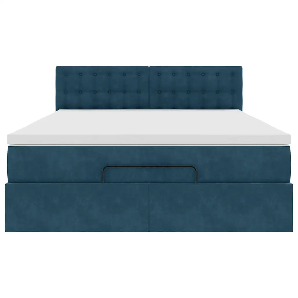 Struttura Letto Pouf con Materasso Blu 140x200cm in Velluto