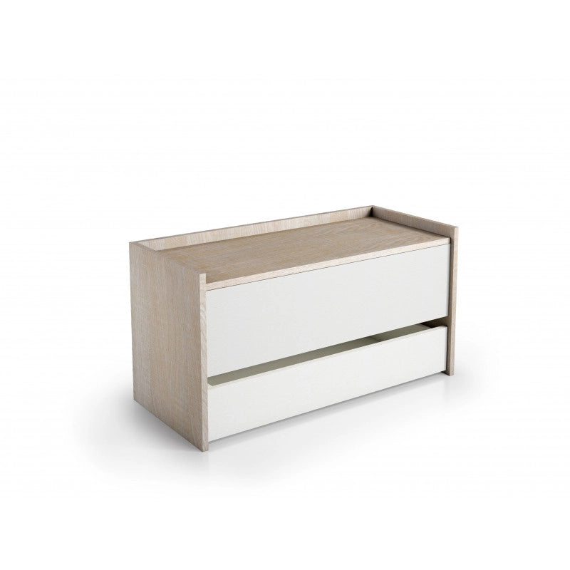 Baule contenitore con chiusura rallentata e cassetto con guide in metallo rovere e bianco 90x40x46 cm - Terraneo