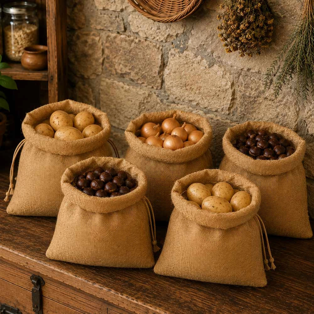Set da 10 Sacchi in Juta naturale resistenti e riutilizzabili cm 35 x h 40