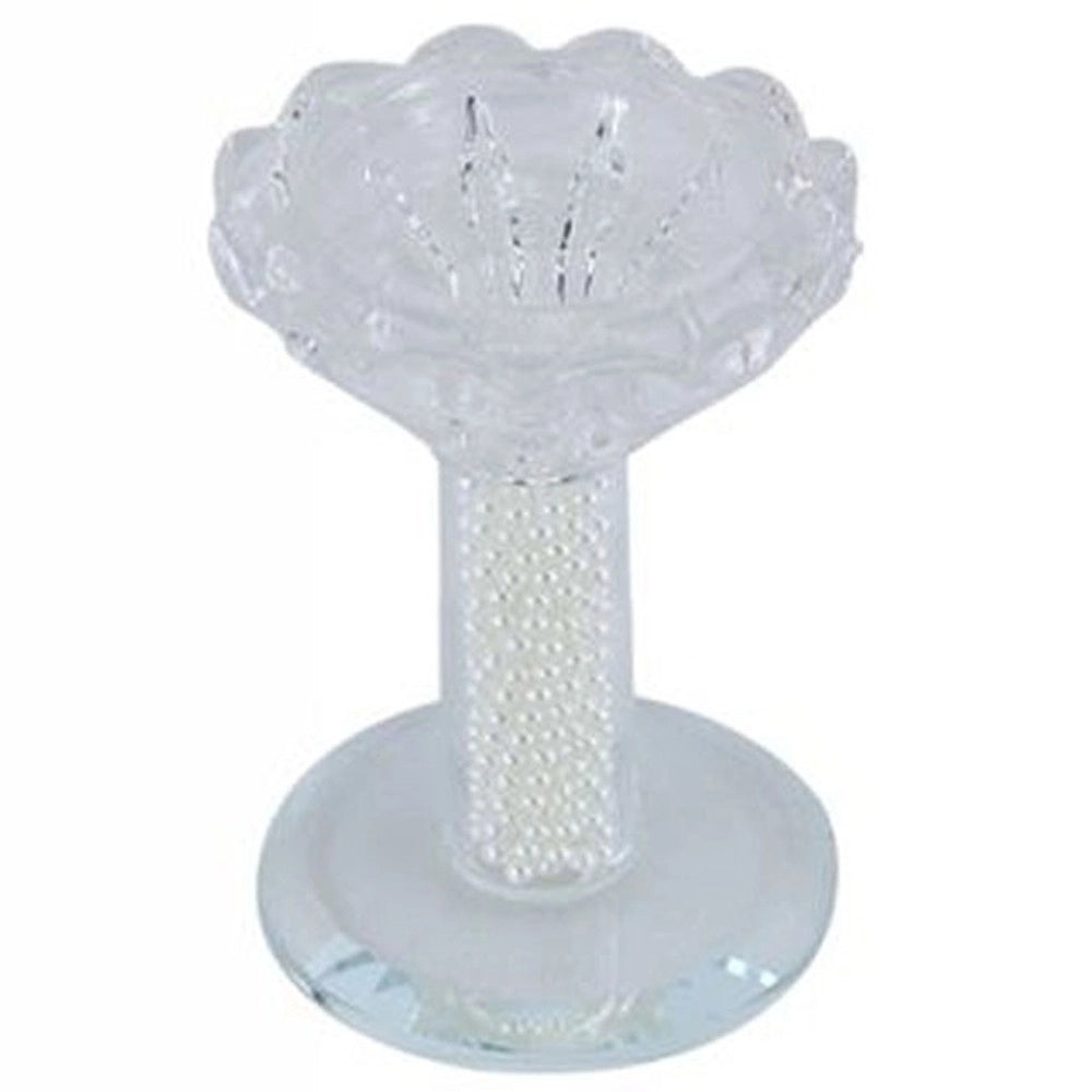 Trade Shop - Porta Candela Vetro Perle Candeliere Idea Regalo Bomboniera Cristallo 8.5x5.8 Cm -