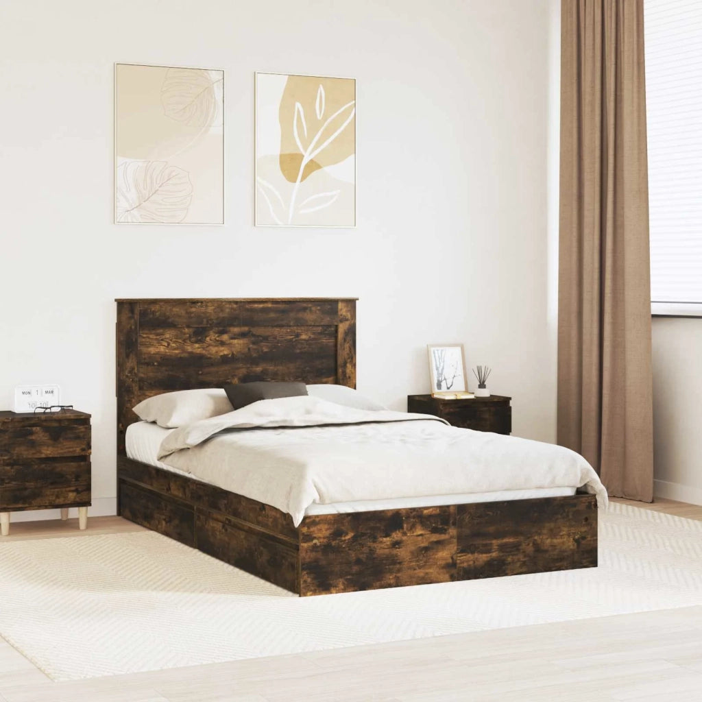 Letto con Contenitore con testiera Rovere fumé 135 x 190 cm