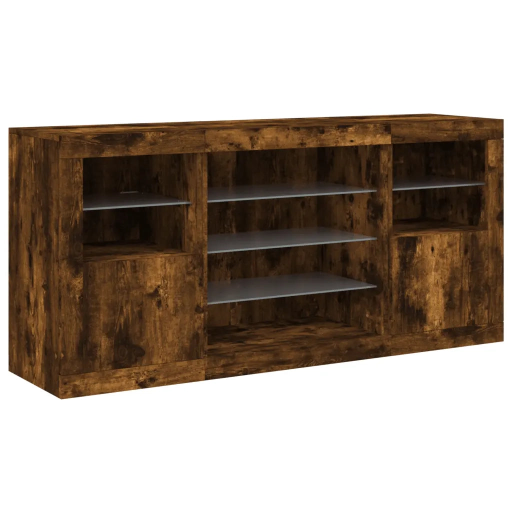 Credenza con Luci LED Rovere Fumo 142,5x37x67 cm 3209090