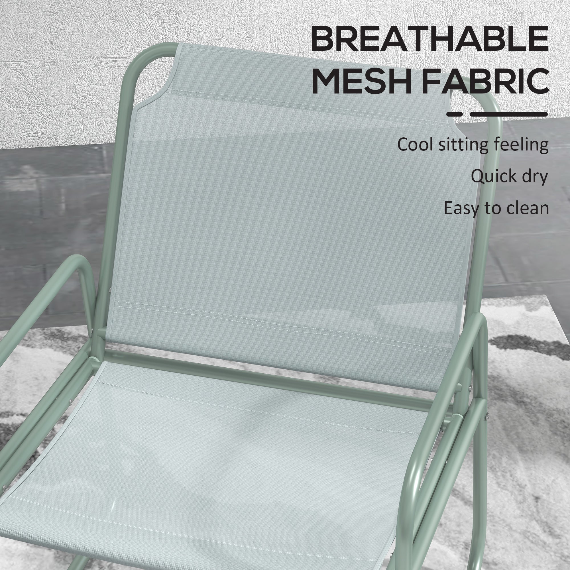 Set Tavolino Rotondo e 2 Sedie da Giardino in Acciaio e Tessuto a Rete Traspirante   Verde