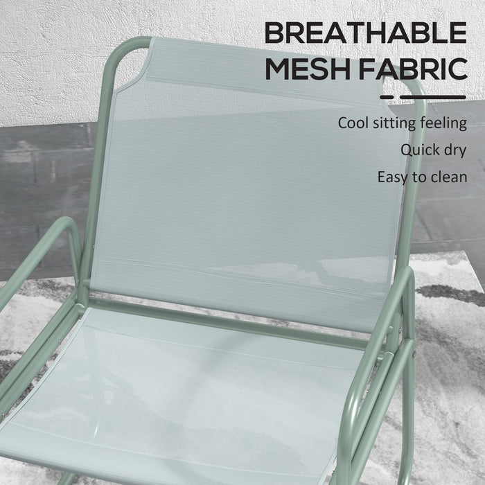 Set Tavolino Rotondo e 2 Sedie da Giardino in Acciaio e Tessuto a Rete Traspirante   Verde