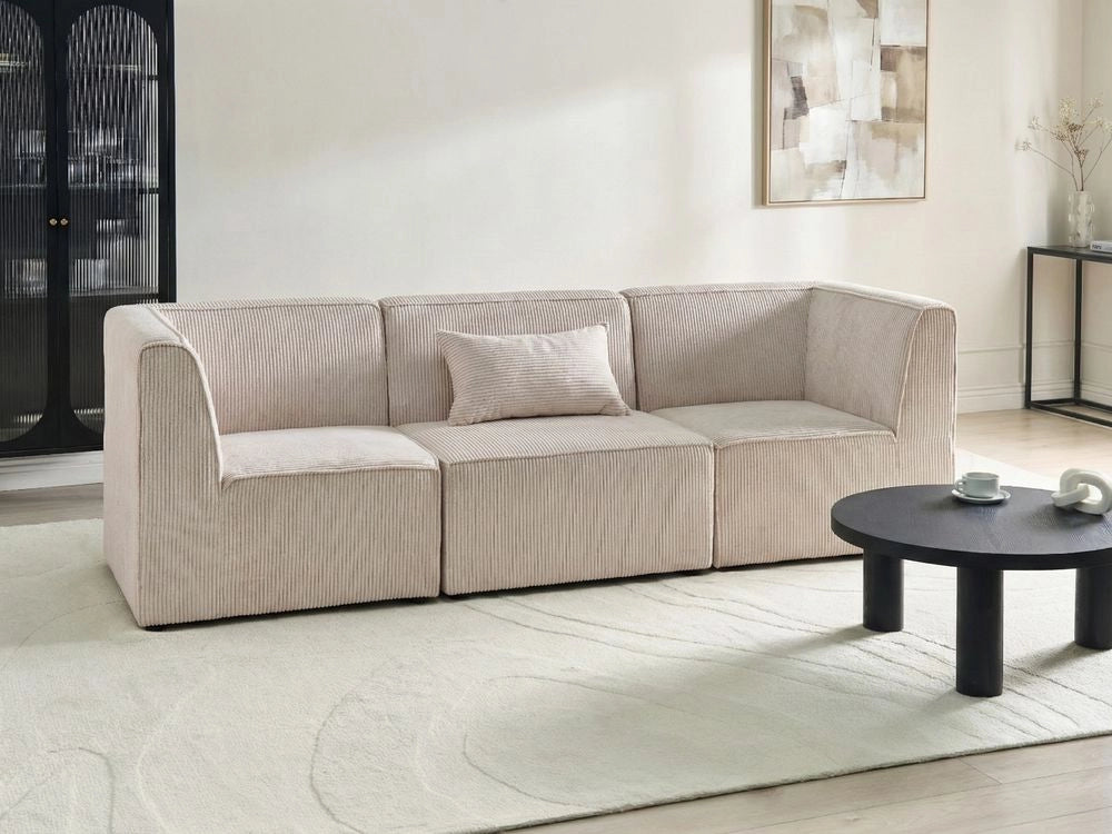Divano modulare moderno a 3 posti in velluto a coste beige sporco stile classico salotto soggiorno