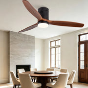 Ventilatore da soffitto 52" a 3 pale in legno massello con LED dimmerabile; nero e noce scuro