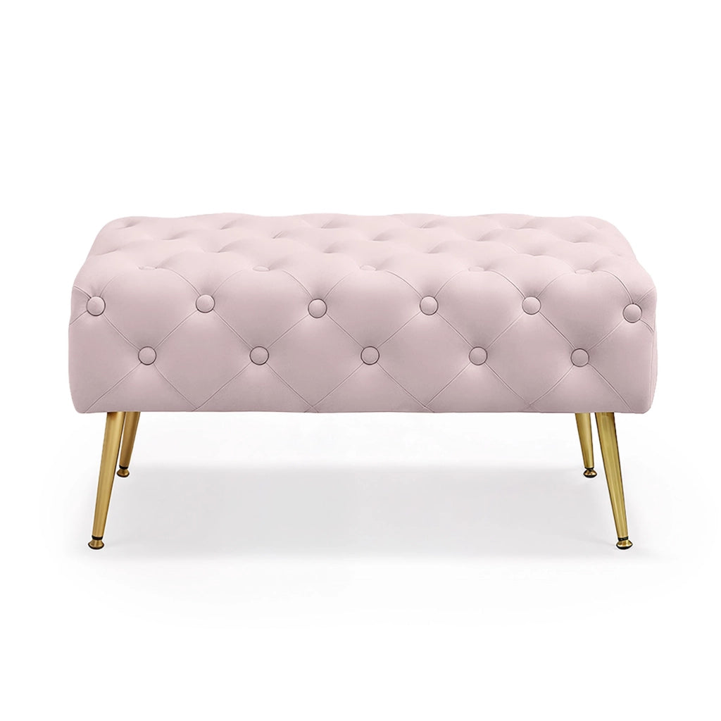 Panca imbottita in velluto trapuntato 80 cm MADRID Rosa Cipria