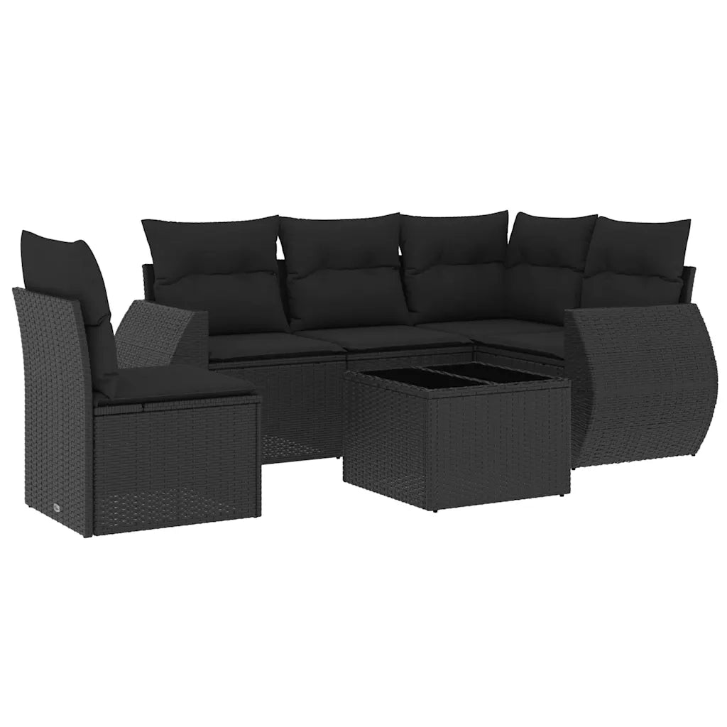 Set Divano da Giardino 6 pz con Cuscini Nero in Polyrattan