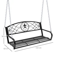 Dondolo 2 Persone Design Classico Catene Incluse da Giardino Acciaio 132 x 63 x 58 cm Nero