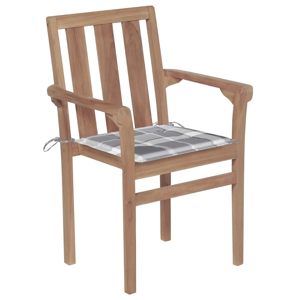 Sedie Giardino 2 pz con Cuscino Grigio a Quadri Massello di Teak cod mxl 8045