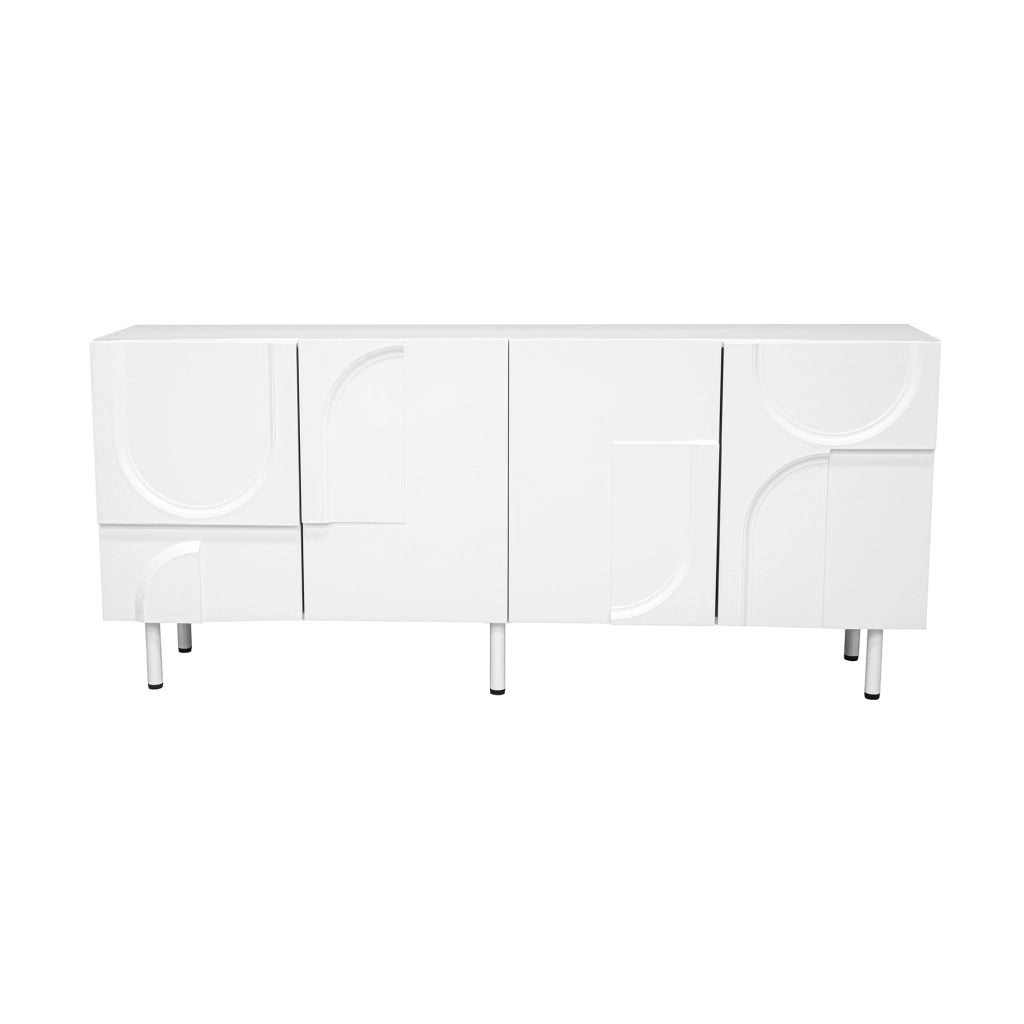 Credenza geometrica con ante a chiusura silenziosa in MDF e PB bianca per sala da pranzo 160 × 38,5 × 70 cm