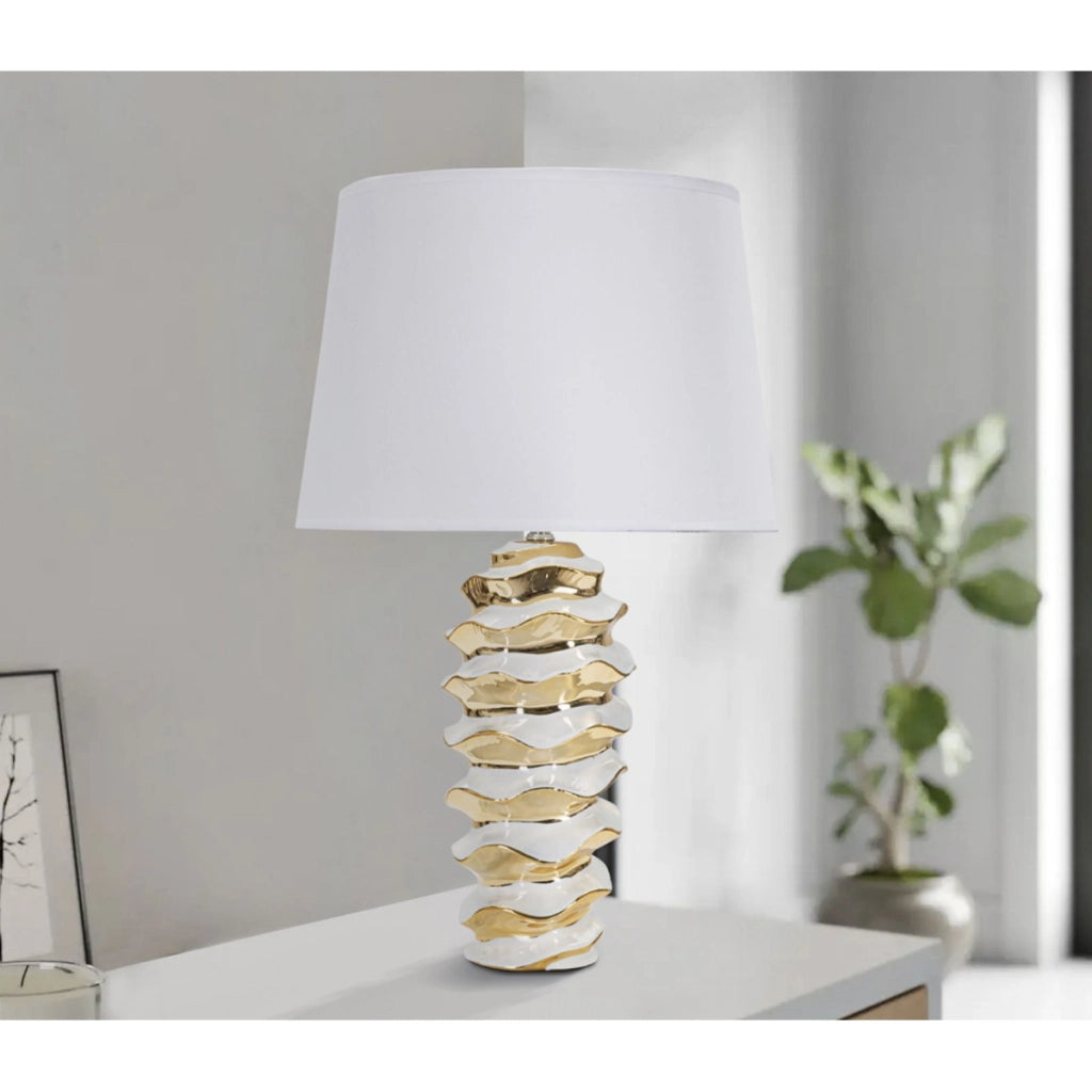 Lampada da Tavolo VKH110, Bianco, Ceramica, 33x33x53 cm