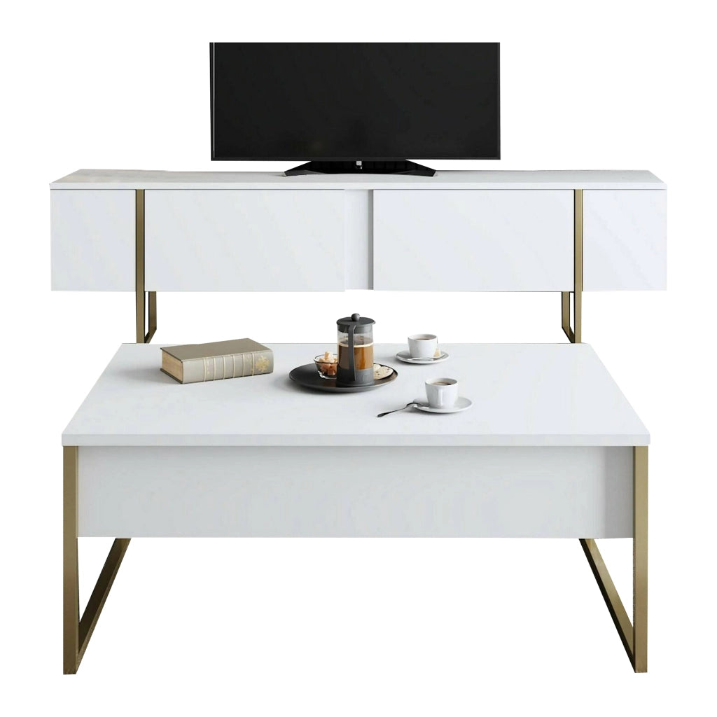 Mornasco, set Mobili da Soggiorno Modulabile, Bianco