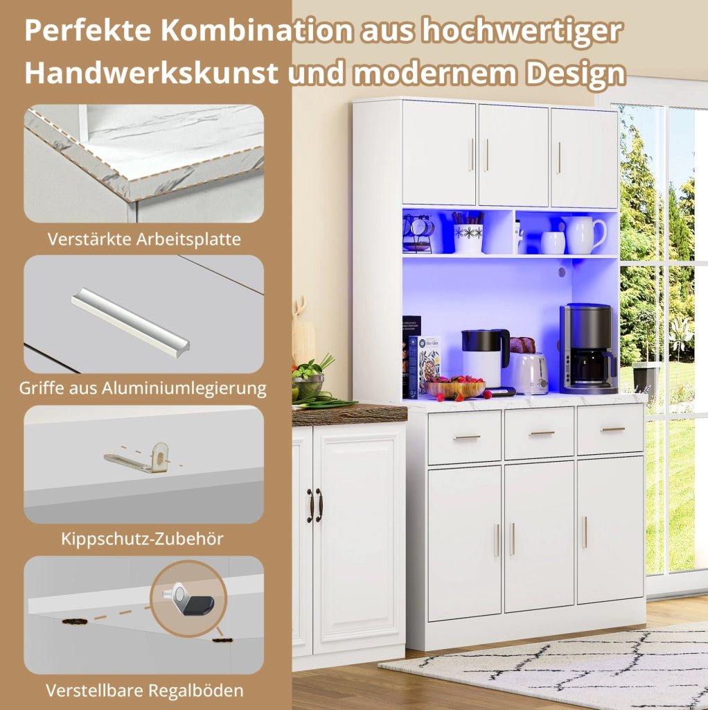 Credenza cucina 100x40x180 cm con LED, prese USB e cassetti