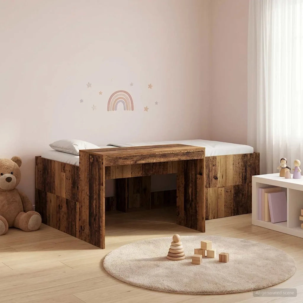Letto alto per Bambini | Letto Infantile | Lettino con scrivania Legno antico 75 x 190 cm
