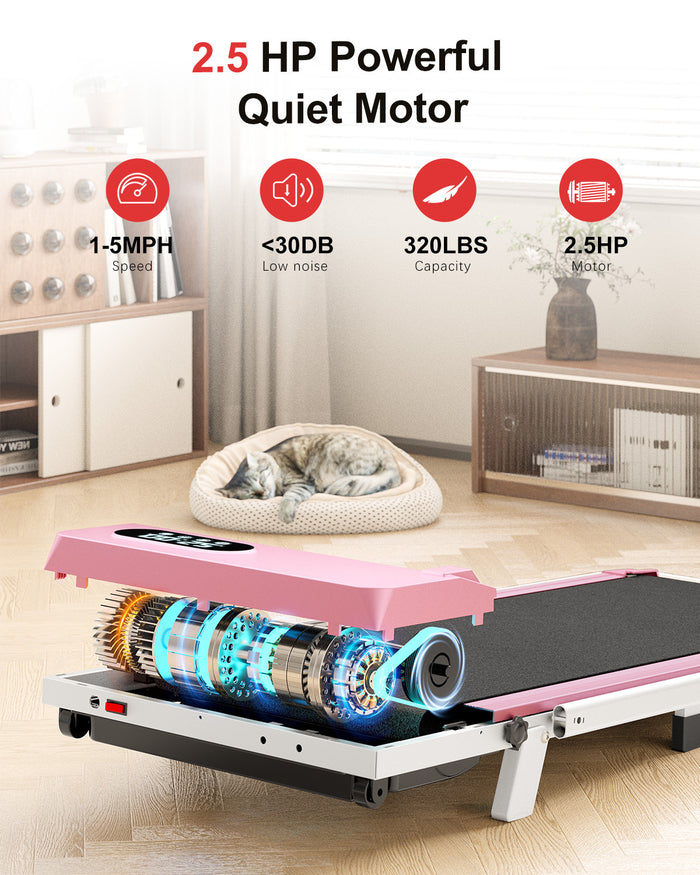 Tapis Roulant Elettrico Pieghevole 1-8 km/h - RATTANTREE - con Inclinazione, Display a LED, Supporto per App e Tablet - Portante 145kg - Rosa