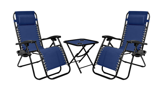 Set Di 2 Sedie A Sdraio Con Tavolino  Zero Gravity Pieghevoli Schienale Regolabile Da Esterno Con Portabicchieri Poggiatesta Poltrona Sedia Relax Terrazzo Giardino - Set Blu